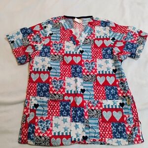 Tafford Women's Patchwork Heart and Star Scrub Top